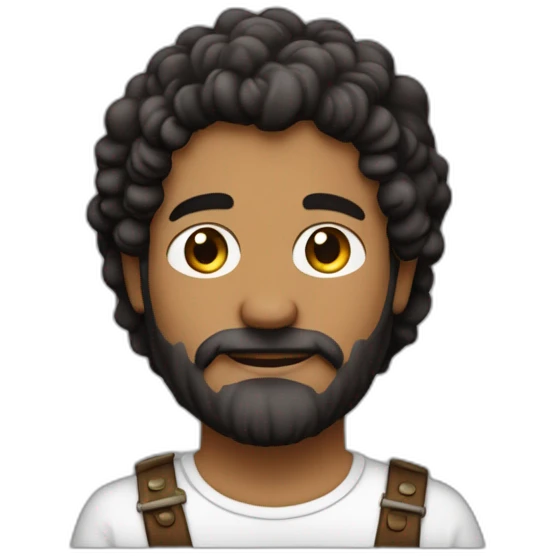 Chico con barba negra de piel blanca, pelo castaño recogido con un moño arriba y los lado rapados, percusionista emoji
