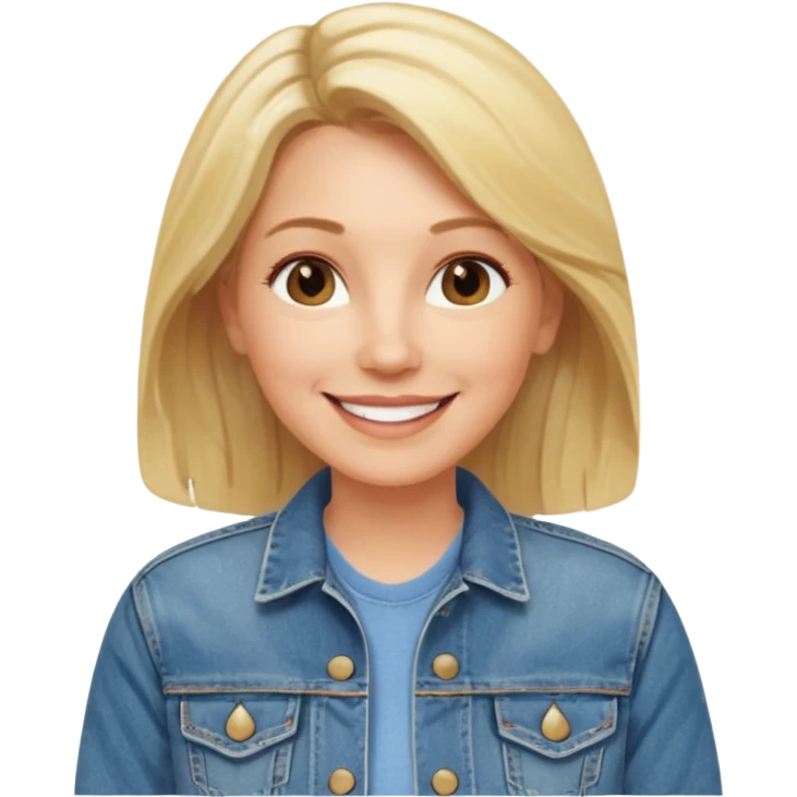 woman in her 50s, medium-length blonde hair, wearing a denim jacket, smiling emoji