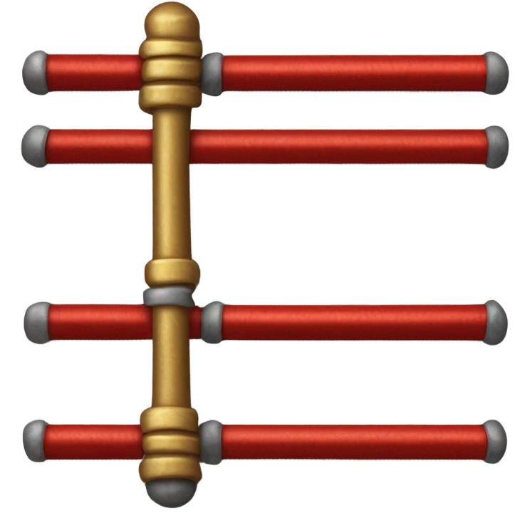 Un bâton en métal rouge, deux sections sont dorées et texturées. emoji