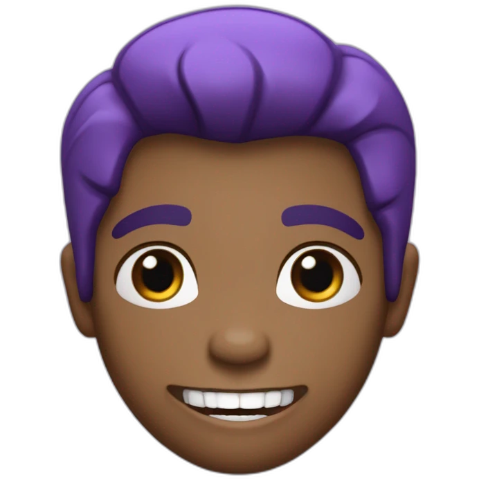 Un garçon qui sourit avec des dents de vampire les cheveux violets emoji