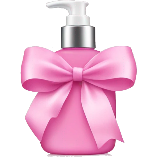 Skincare bottle with pink bow emoji