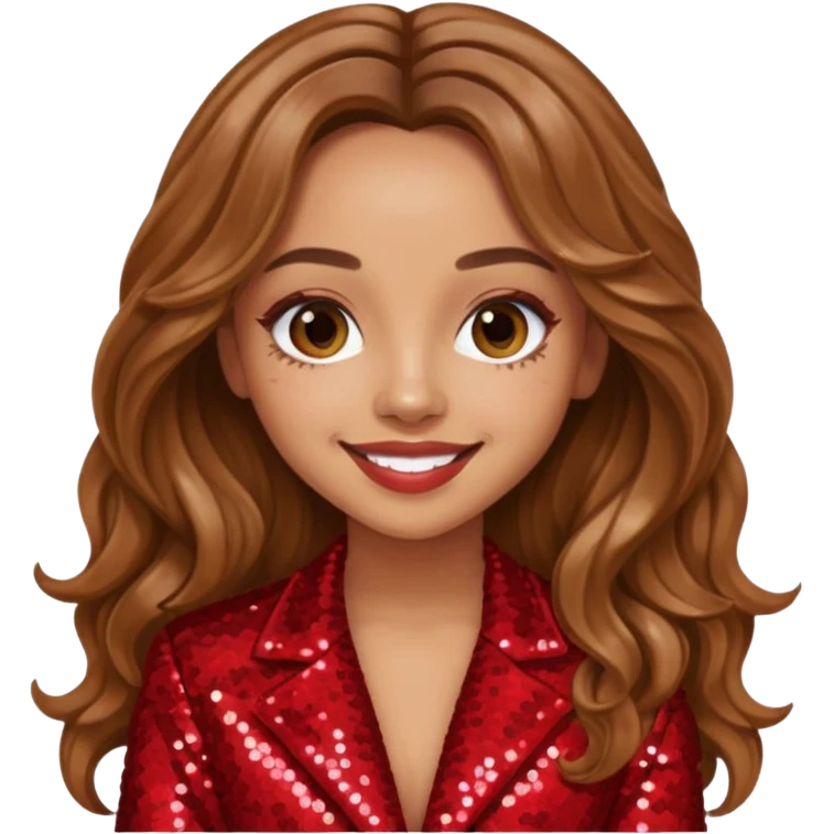 Jade Thirlwall from Little Mix with long light brown hair, red sequin outfit emoji