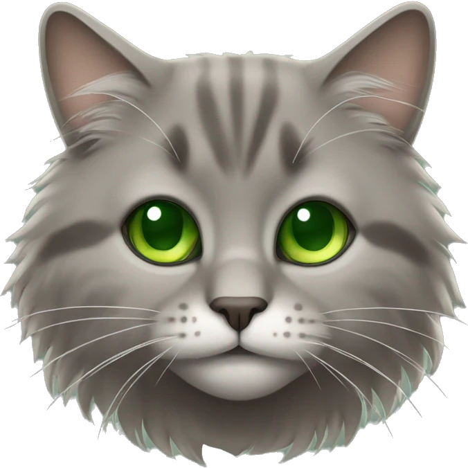 gray brown fluffy cat with green eyes sitting emoji