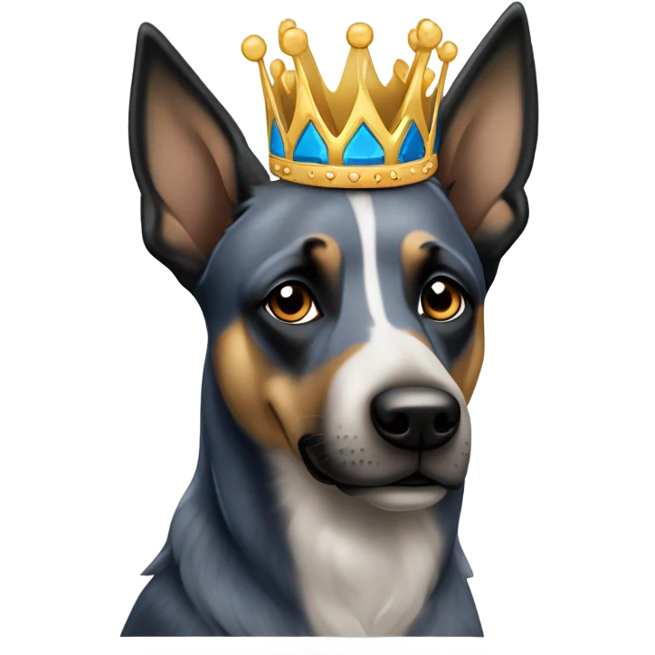 A malinois dark blue merle color with a crown on his head emoji