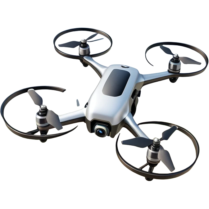 An icon showing a racing quadcopter drone in the foreground, flying at high speed through a course filled with obstacles and checkpoints. Other drones zoom in the background over a dynamic landscape. Transparent background highlights the thrill and precision of drone racing. emoji
