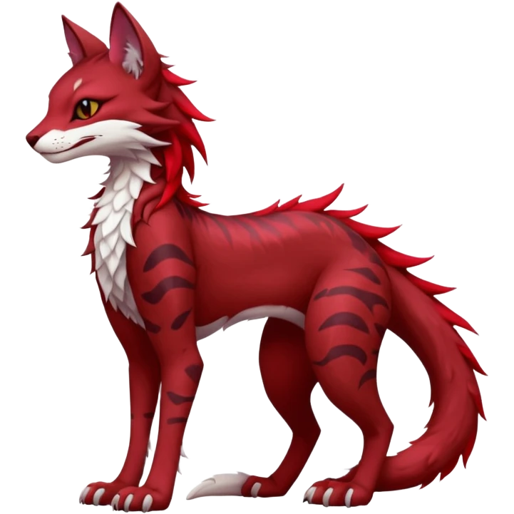Kawaii dark-brown and crimson-red beautiful pretty elegant divine edgy fantasy feline-vernid-sergal-fursona animal creature with a tufted tail full body with intricate markings  emoji
