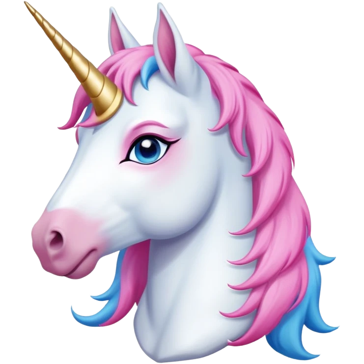 head of an anthropomorphised female unicorn horse, relaxed pose emoji