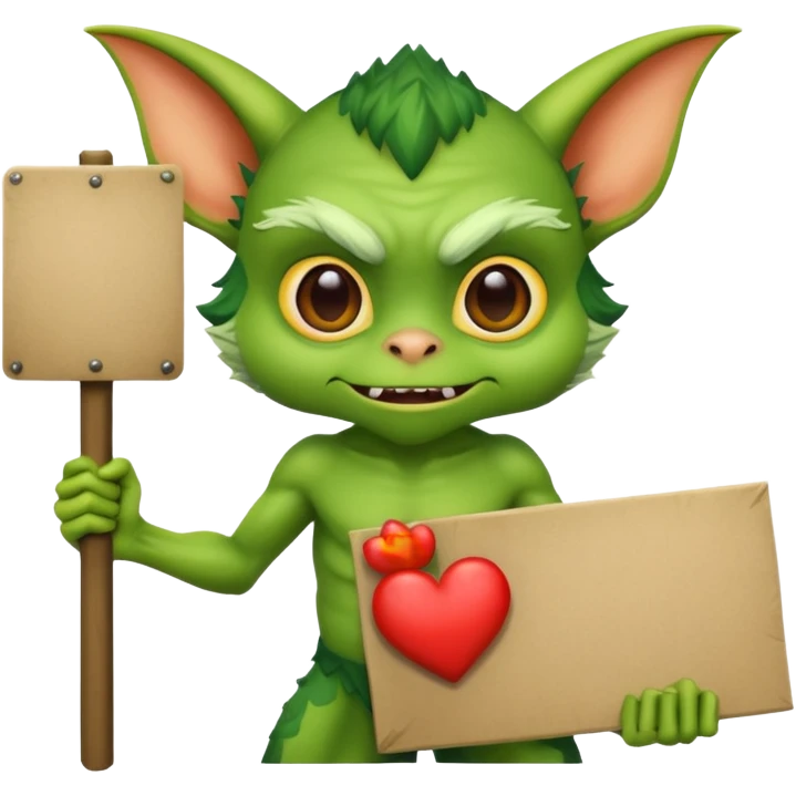 A gremlin holding a large blank sign emoji