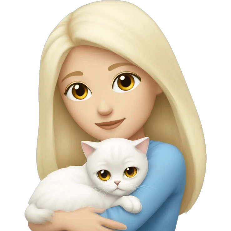 Blonde girl snuggling white Persian cat emoji