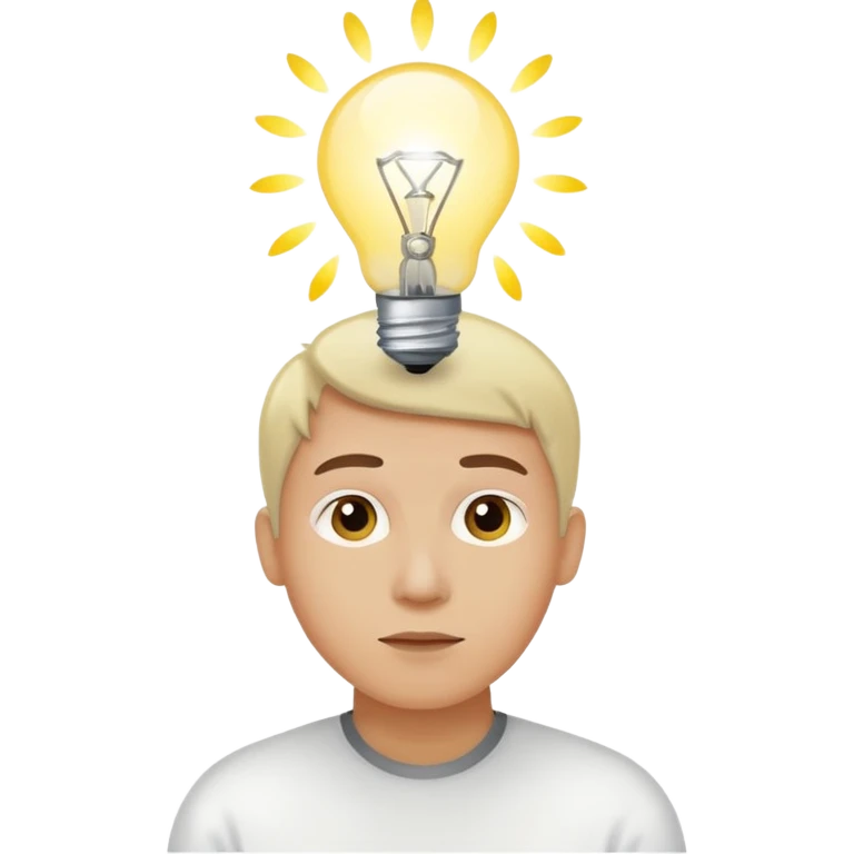 uma pessoa pensando e surge uma boa ideia na lampada emoji