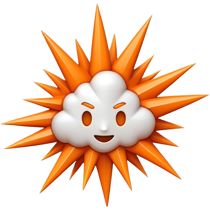 iOS-style 3D emoji: abstract jagged burst with sharp spikes, bright white center fading to soft orange, subtle shadows and glossy highlights, conveying sudden impact; no faces, no text, no yellow emoji faces emoji