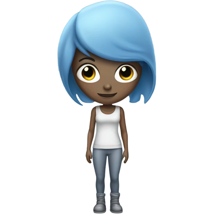 a grey alien woman full body,blue hair emoji