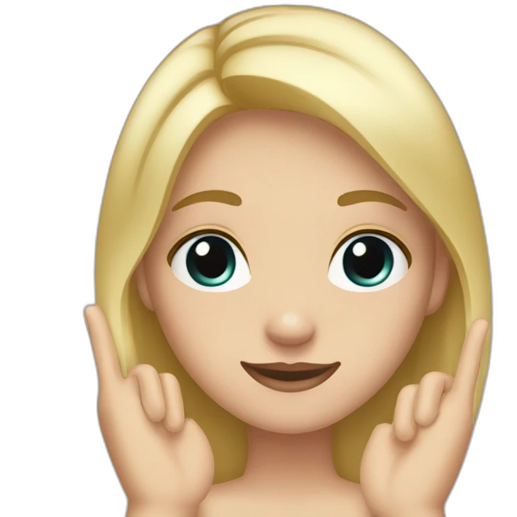 white skin girl with blonde hair showing ONLY THREE out of five fingers up on her ONE hand emoji