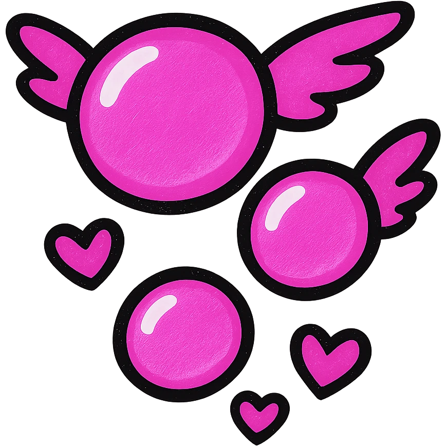 pink flying bubbles with three mini hearts, color code #fcb6d8 emoji