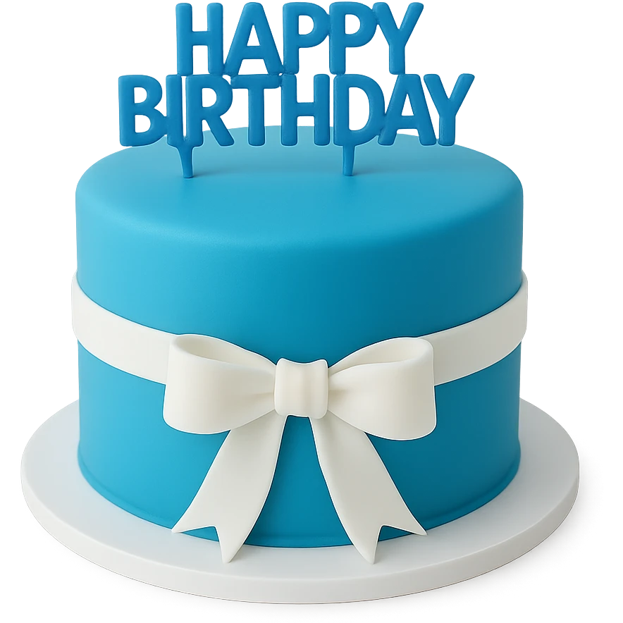 blue birthday cake with white ribbons, remove background emoji