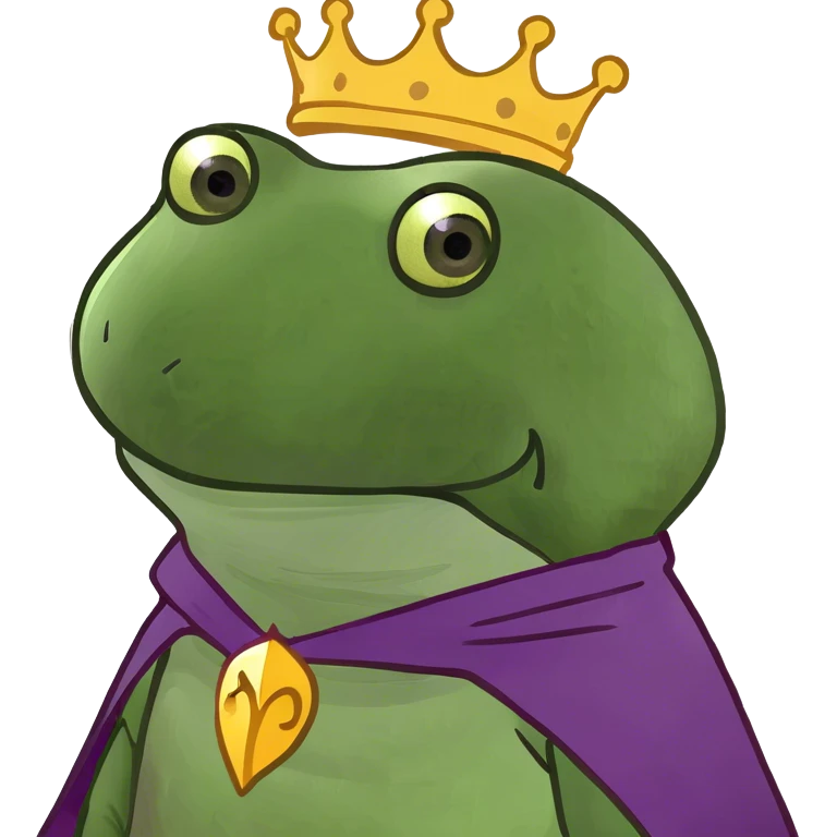bufo the king wearing a purple cape and gold crown emoji