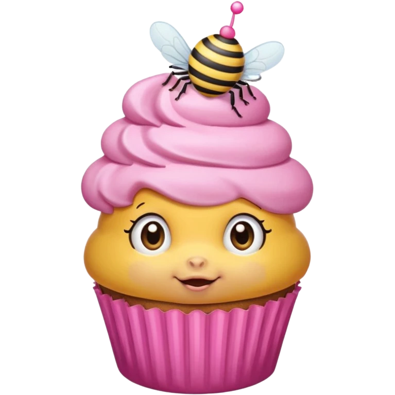 a Bee with pink Birthday Hat, Embarrassed bee with cupcake emoji