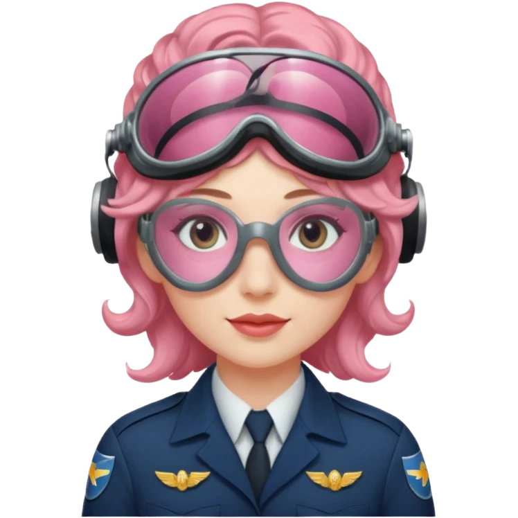 Flight Officer Lila – wavy rose-hair pilot with mirrored goggles emoji