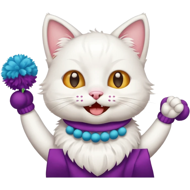 cheerleading white cat with pom pom emoji