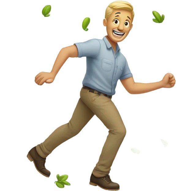 Happy man stepping on bug emoji