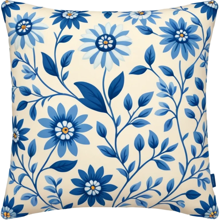 cream and blue floral pattern pillow  emoji