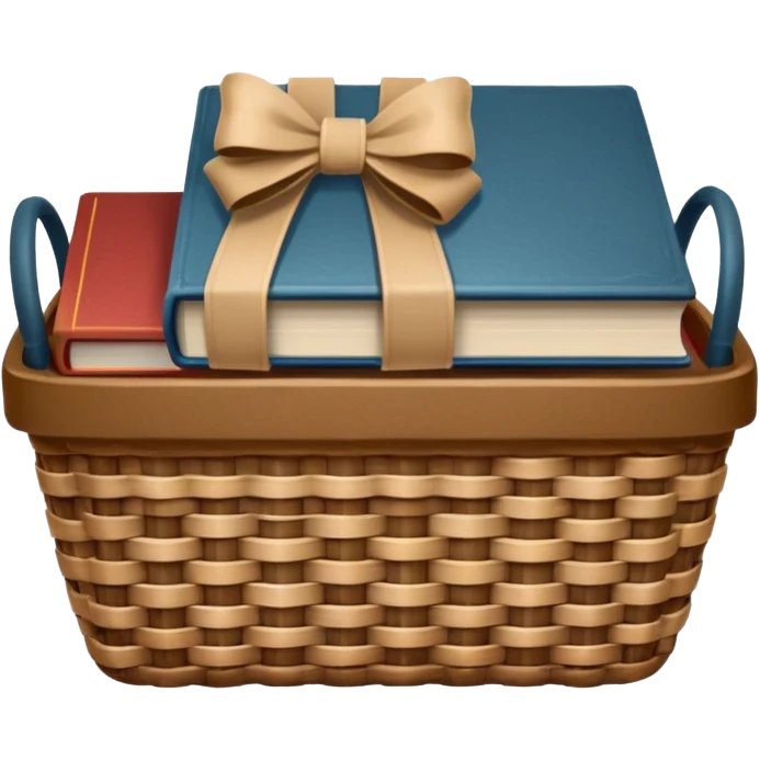 Basket with a beige bow and books emoji