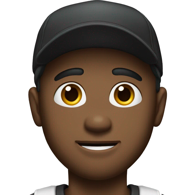 a black man named ryan with a cap and his arm pointing to his jawline. he is big with a triple chin emoji