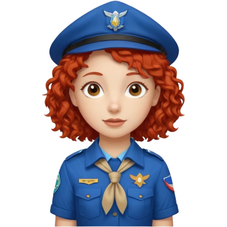 scout girl with blue scout uniform, red curly haired emoji