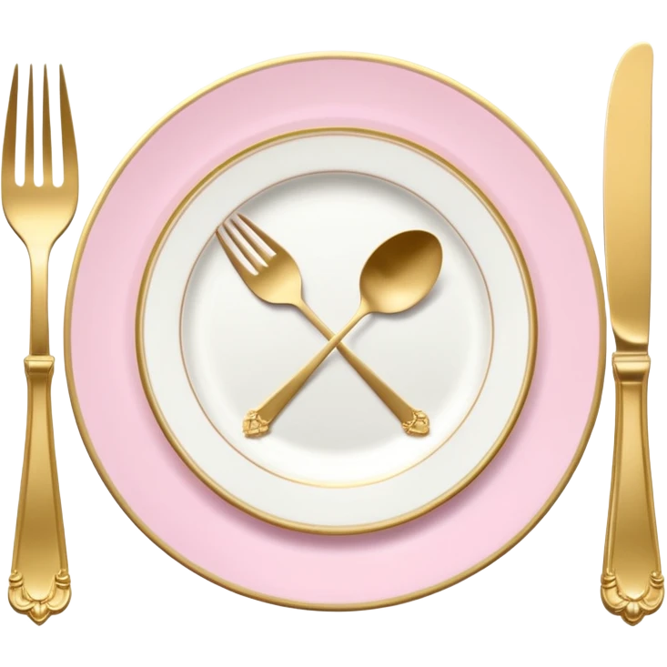 A luxurious plate with pink accents and elegant details, fork and knife on side emoji