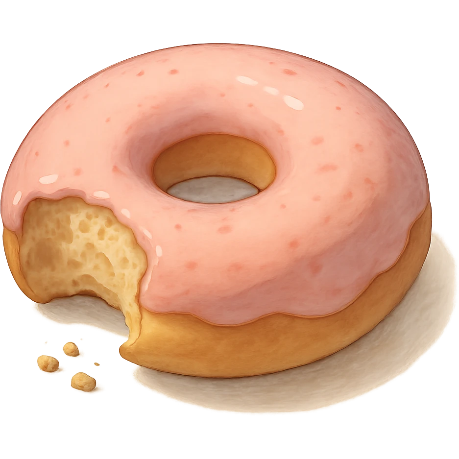Bitten donut in Ghibli style, detailed, soft colors, with no background emoji