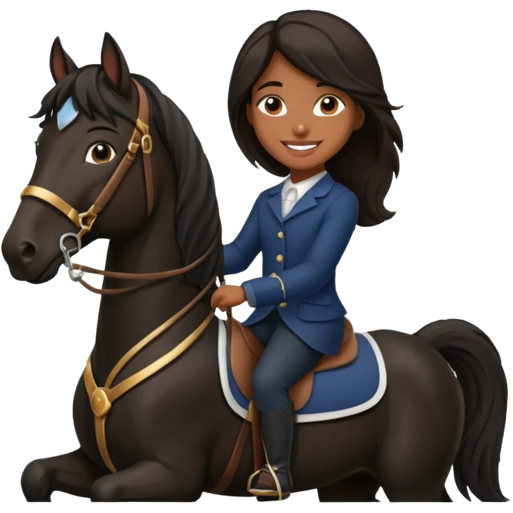 Brown girl on black shire horse  emoji