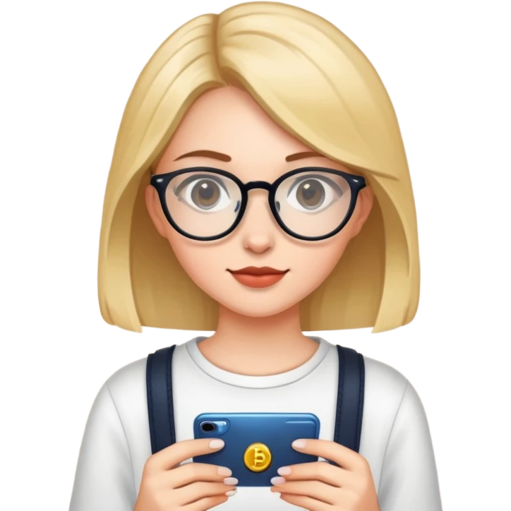 A girls with glasses holding crypto  emoji