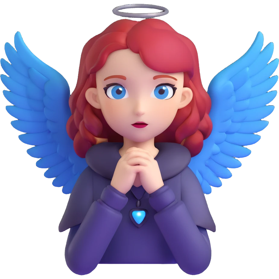 diabolical girl with wings, red hair, blue eyes, dark aura emoji