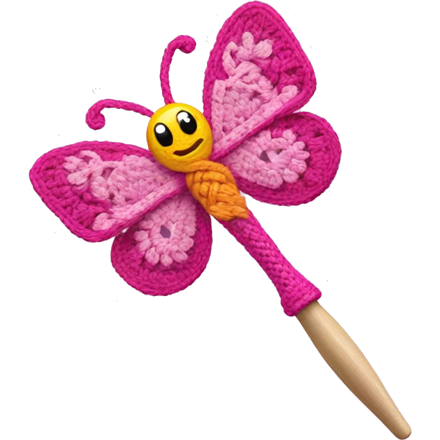 Mariposa hold pink crochet hook emoji