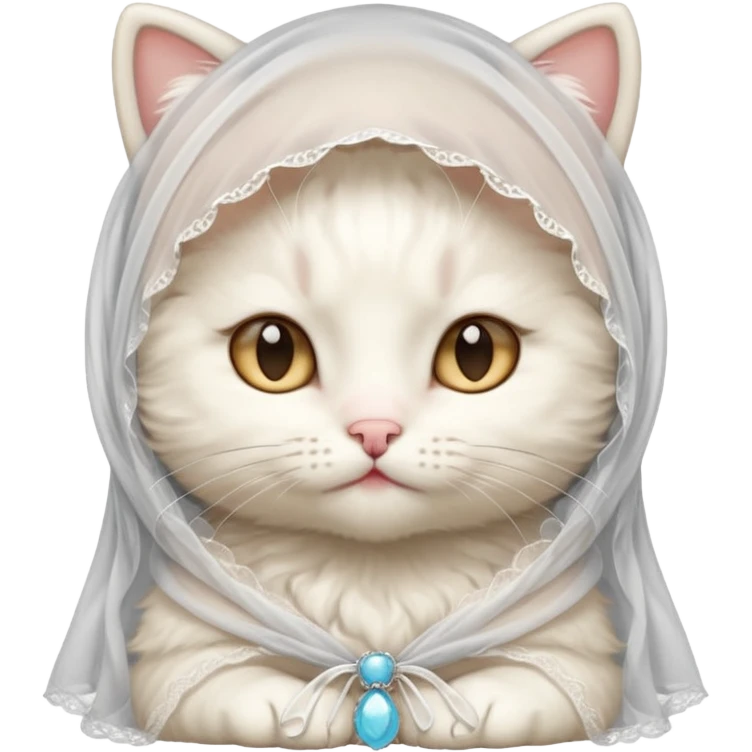 White kitty wearing a veil emoji