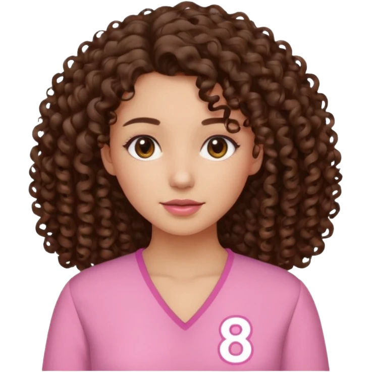 Curly hair Median, Brunette, wearing a pink blouse with *87* written on it. emoji