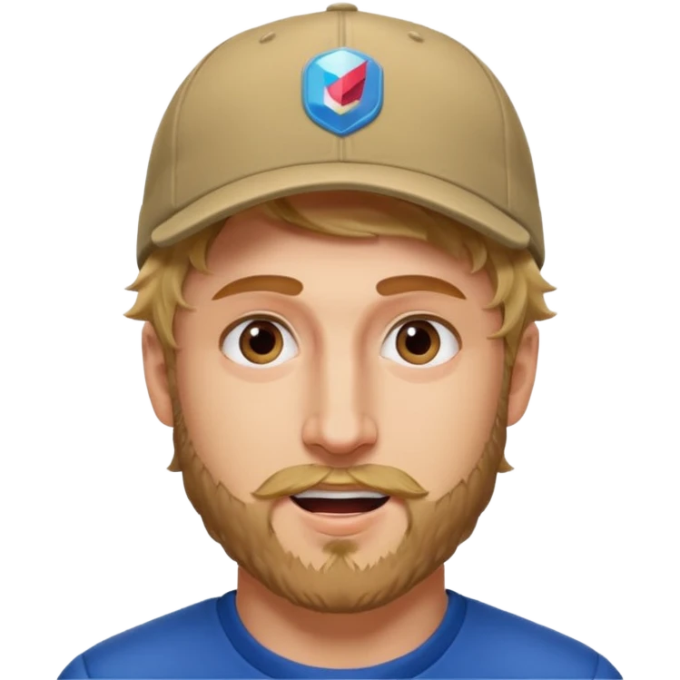 Design Logan Paul with cap, beard stubble & energetic expression. emoji