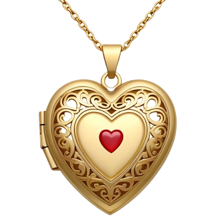 Dainty gold heart locket necklace with detailed designs  emoji