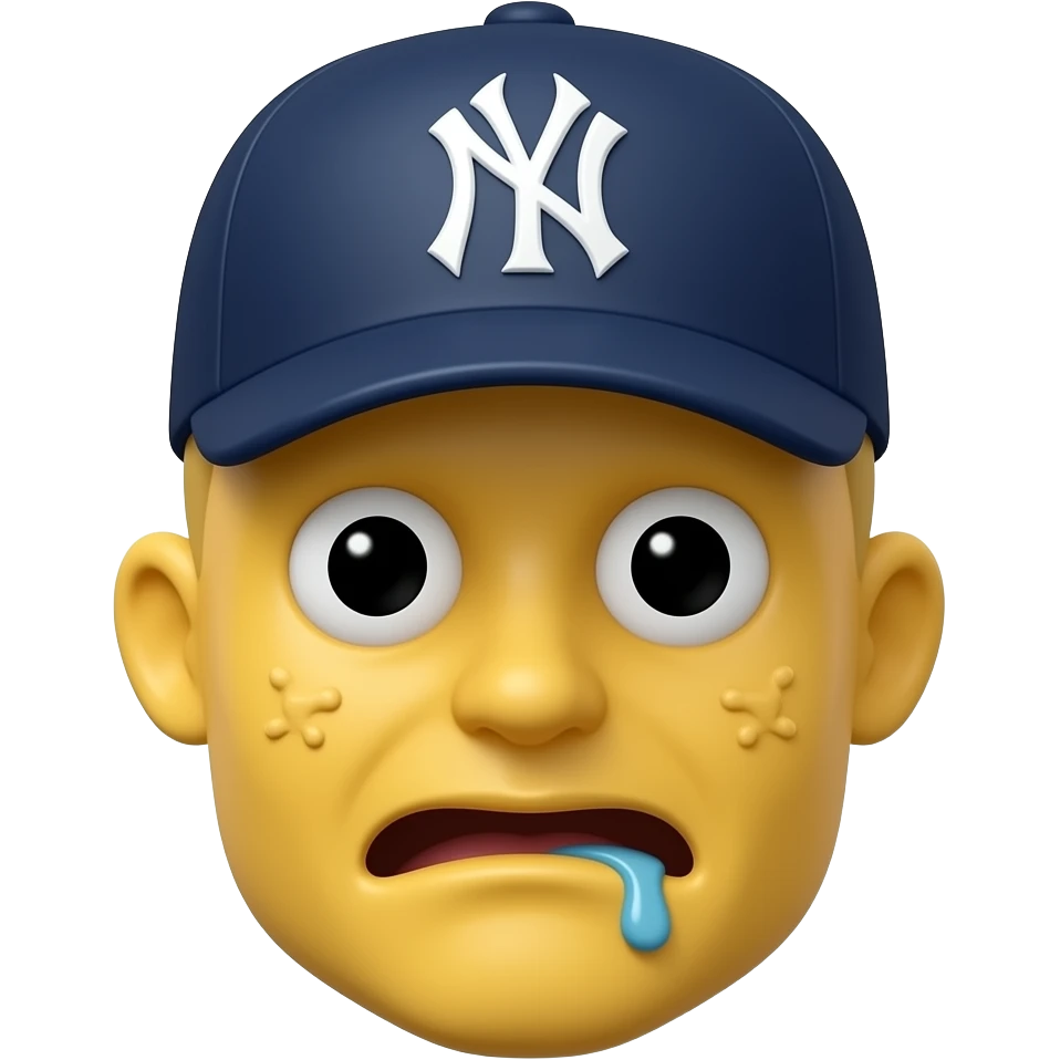 Yellow 3d emoji, New York Yankees hat, drooling, warts, crossed eyes emoji