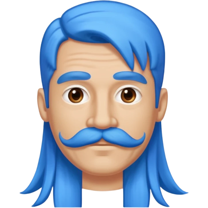 man with very long straight blue hair pink big mustache  emoji
