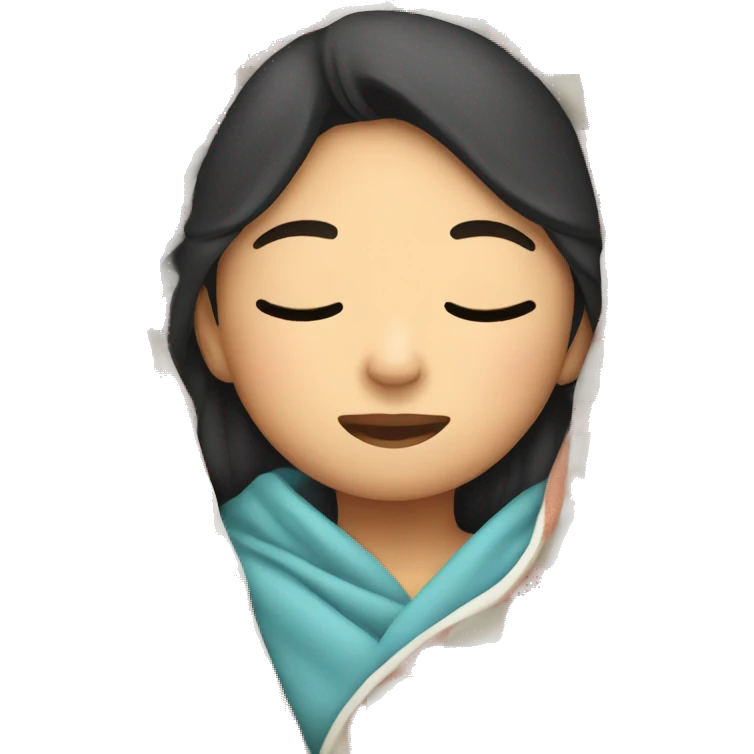 Asian girl sleeping in cozy blanket emoji