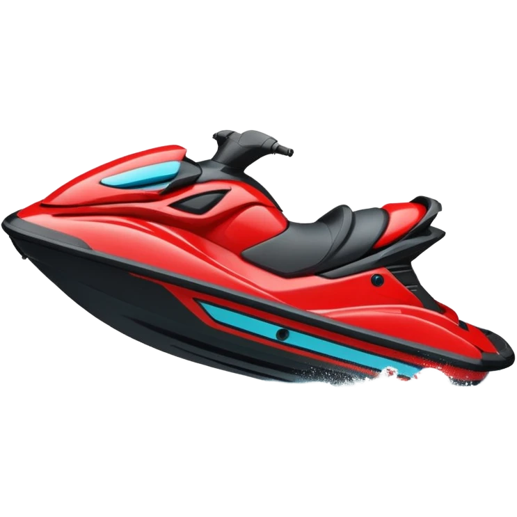 jet ski (red black and white all in the same amount. maybe a red a bit more dominant) on the sea. show the sea under the jet ski - blue with turquoise. no sky - white background instead. DO NOT REMOVE THE SEA AND THE WHITE WHEN FINALIZING!  NO ONE ON THE JET SKI  emoji