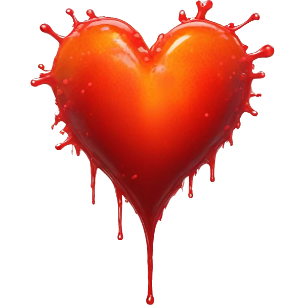 bleeding red heart glowing red-orange with splatter emoji