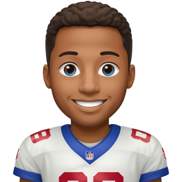Black smiling man with blue eyes in a NY giants jersey emoji
