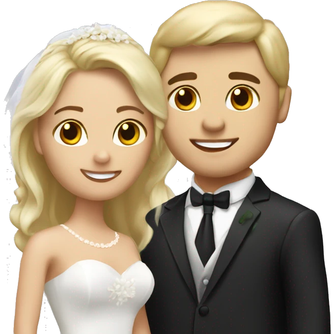 bride and groom, blond bride, groom has a  emoji
