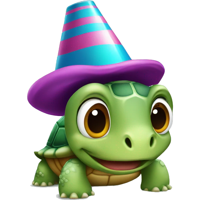 Cartoon turtle with birthday hat emoji