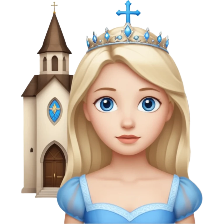 princess with blue eyes, church in the beach  emoji