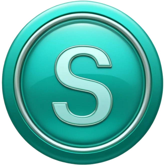 Create a custom emoji badge featuring a stylized, glossy letter “S”. Use the Platinum rank style from League of Legends: teal-green metallics, reflective surfaces, and a futuristic elegant frame. Vibrant and high readability.
 emoji