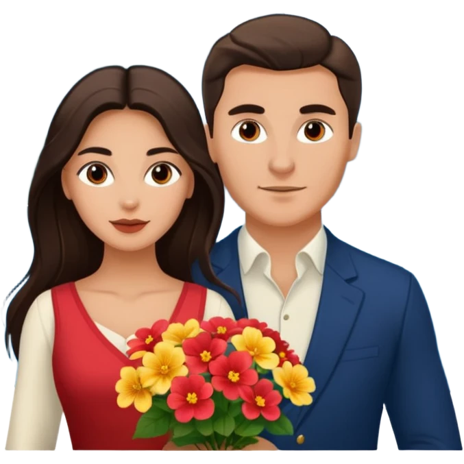 Couple traveling in Montenegro russian man and elegant  Latina girl delicate flowers and mountains in the background  emoji