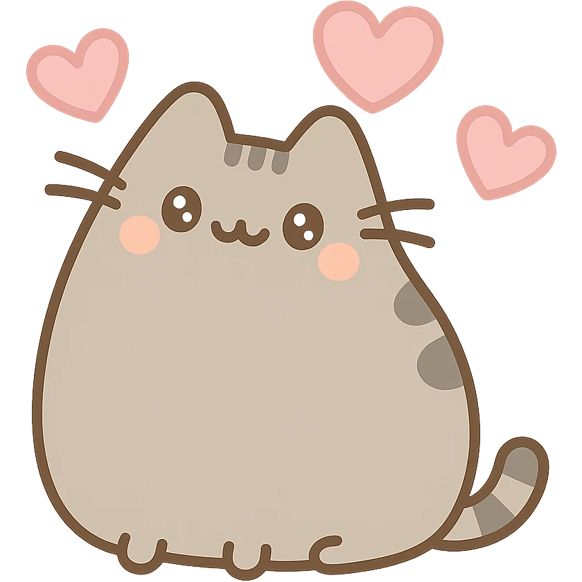 Pusheen the cat in love with hearts, cute, soft colors emoji